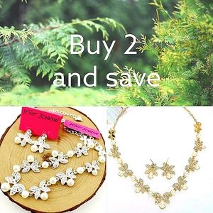 2 sets gold and silver crystal butterfly pearl necklace earring sets